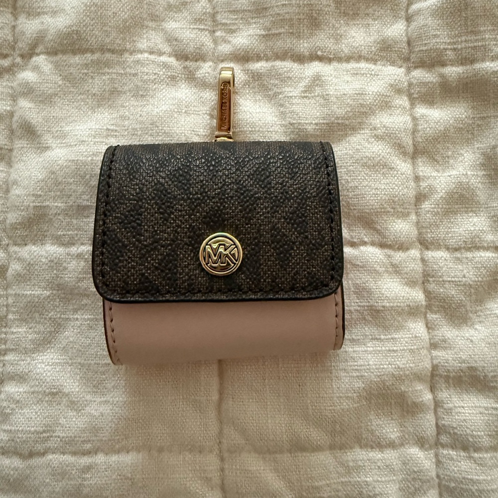 Michael Kors Brown Monogrammed and Pink AirPods Wallet